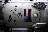 Falcon 9 first stage in hangar (2015). Original from Official SpaceX Photos. Digitally enhanced by rawpixel.