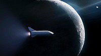 Artist Illustration of BFR passing the Moon (2018). Original from Official SpaceX Photos. Digitally enhanced by rawpixel.
