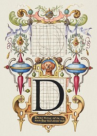 Guide for Constructing the Letter D from Mira Calligraphiae Monumenta or The Model Book of Calligraphy (1561&ndash;1596) by Georg Bocskay and Joris Hoefnagel. Original from The Getty. Digitally enhanced by rawpixel. 