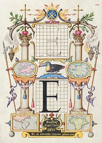 Guide for Constructing the Letter E from Mira Calligraphiae Monumenta or The Model Book of Calligraphy (1561–1596) by Georg Bocskay and Joris Hoefnagel. Original from The Getty. Digitally enhanced by rawpixel. 