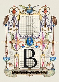 Guide for Constructing the Letter B from Mira Calligraphiae Monumenta or The Model Book of Calligraphy (1561&ndash;1596) by Georg Bocskay and Joris Hoefnagel. Original from The Getty. Digitally enhanced by rawpixel. 