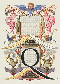 Guide for Constructing the Letter Q from Mira Calligraphiae Monumenta or The Model Book of Calligraphy (1561&ndash;1596) by Georg Bocskay and Joris Hoefnagel. Original from The Getty. Digitally enhanced by rawpixel. 