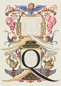 Guide for Constructing the Letter Q from Mira Calligraphiae Monumenta or The Model Book of Calligraphy (1561–1596) by Georg Bocskay and Joris Hoefnagel. Original from The Getty. Digitally enhanced by rawpixel. 