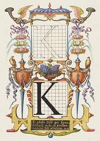 Guide for Constructing the Letter K from Mira Calligraphiae Monumenta or The Model Book of Calligraphy (1561&ndash;1596) by Georg Bocskay and Joris Hoefnagel. Original from The Getty. Digitally enhanced by rawpixel. 