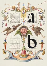 Guide for Constructing the Letters a and b from Mira Calligraphiae Monumenta or The Model Book of Calligraphy (1561&ndash;1596) by Georg Bocskay and Joris Hoefnagel. Original from The Getty. Digitally enhanced by rawpixel. 