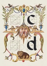 Guide for Constructing the Letters c and d from Mira Calligraphiae Monumenta or The Model Book of Calligraphy (1561–1596) by Georg Bocskay and Joris Hoefnagel. Original from The Getty. Digitally enhanced by rawpixel. 