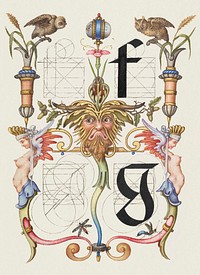 Guide for Constructing the Letters f and g from Mira Calligraphiae Monumenta or The Model Book of Calligraphy (1561&ndash;1596) by Georg Bocskay and Joris Hoefnagel. Original from The Getty. Digitally enhanced by rawpixel. 