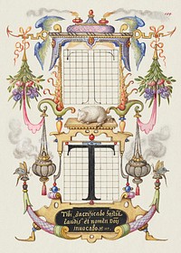 Guide for Constructing the Letter T from Mira Calligraphiae Monumenta or The Model Book of Calligraphy (1561&ndash;1596) by Georg Bocskay and Joris Hoefnagel. Original from The Getty. Digitally enhanced by rawpixel. 