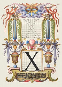 Guide for Constructing the Letter X from Mira Calligraphiae Monumenta or The Model Book of Calligraphy (1561&ndash;1596) by Georg Bocskay and Joris Hoefnagel. Original from The Getty. Digitally enhanced by rawpixel. 