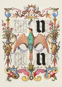 Guide for Constructing the Letters u and v from Mira Calligraphiae Monumenta or The Model Book of Calligraphy (1561&ndash;1596) by Georg Bocskay and Joris Hoefnagel. Original from The Getty. Digitally enhanced by rawpixel. 