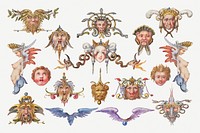 Troll cherub medieval mythical creature set, remix from The Model Book of Calligraphy Joris Hoefnagel and Georg Bocskay