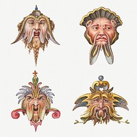 Troll mythical creature element psd set, remix from The Model Book of Calligraphy Joris Hoefnagel and Georg Bocskay