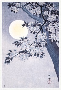 Blossoming Cherry on a Moonlit Night (ca. 1932) by Ohara Koson. Original from the Los Angeles County Museum of Art. Digitally enhanced by rawpixel.