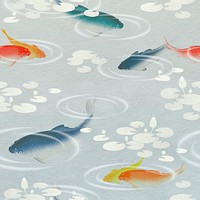 Swimming blue and gold carp fish seamless patterned background illustration