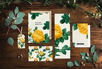 Blank yellow roses design stationery mockups