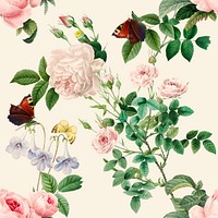 Pink roses and gloxinia flowers illustration