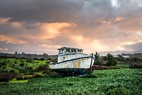 A well-used boat (out of water) at the entryway to the Port Sonoma Marina in Petaluma, California. Original image from <a href="https://www.rawpixel.com/search/carol%20m.%20highsmith?sort=curated&amp;page=1">Carol M. Highsmith</a>&rsquo;s America. Digitally enhanced by rawpixel.