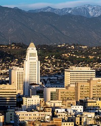 Skyline view of Los Angeles, California, centering on the City Hall building. Original image from <a href="https://www.rawpixel.com/search/carol%20m.%20highsmith?sort=curated&amp;page=1">Carol M. Highsmith</a>&rsquo;s America. Digitally enhanced by rawpixel.