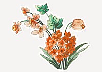 Vintage flower bouquet sticker with white border