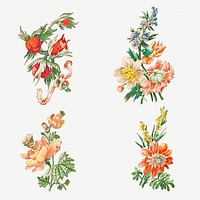 Vintage blooming flower set design elements