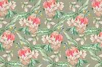 Vintage pink floral pattern on green background