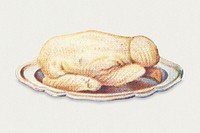Vintage boiled chicken dish illustration