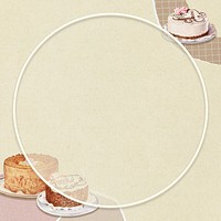 Hand drawn round frame with cakes design element