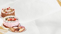 Fancy cakes with gold brushstroke background illustration