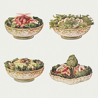 Hand drawn set of salad dishes design resources