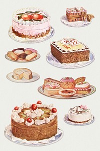 Hand drawn set of desserts design resources 