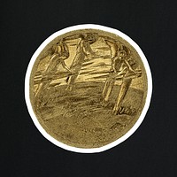 Vintage allegory gold badge illustration sticker with white border on black background