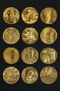 Vintage allegory gold badge illustration set