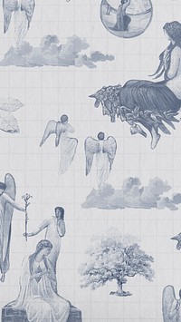Vintage angels and women illustration mobile wallpaper
