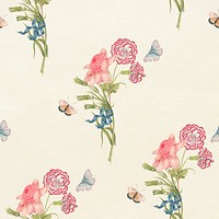 Vintage floral psd pattern background, remixed from the 18th-century artworks from the Smithsonian archive.