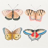 Psd vintage butterfly and moth watercolor psd illustration set, remixed from the 18th-century artworks from the Smithsonian archive.