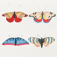 Vintage butterfly and moth watercolor psd illustration set, remixed from the 18th-century artworks from the Smithsonian archive.