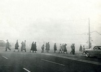 The 1950s historical photograph of an extreme air pollution event at Salt Lake City, Utah. Original image sourced from US Government department: Public Health Image Library, <a href="https://www.rawpixel.com/search/cdc?sort=curated&amp;page=1">Centers for Disease Control and Prevention</a>. Under US law this image is copyright free, please credit the government department whenever you can&rdquo;.