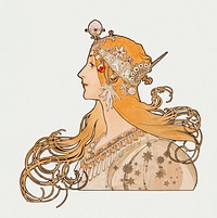 Art nouveau zodiac woman psd, remixed from the artworks of Alphonse Maria Mucha