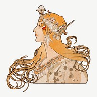 Art nouveau zodiac woman vector, remixed from the artworks of <a href="https://www.rawpixel.com/search/Alphonse%20Maria%20Mucha?sort=curated&amp;page=1">Alphonse Maria Mucha</a>