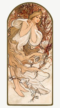 Art nouveau woman illustration vector, remixed from the artworks of <a href="https://www.rawpixel.com/search/Alphonse%20Maria%20Mucha?sort=curated&amp;page=1">Alphonse Maria Mucha</a>
