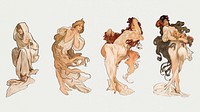 Art nouveau lady psd illustration set, remixed from the artworks of <a href="https://www.rawpixel.com/search/Alphonse%20Maria%20Mucha?sort=curated&amp;page=1">Alphonse Maria Mucha</a>