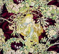 Panel Entitled &ldquo;Femme &agrave; marguerite&rdquo; or Woman with Daisy (ca. 1898 or 1900) by <a href="https://www.rawpixel.com/search/Alphonse%20Maria%20Mucha?sort=curated&amp;page=1">Alphonse Maria Mucha</a>. Original from The Art Institute of Chicago. Digitally enhanced by rawpixel.