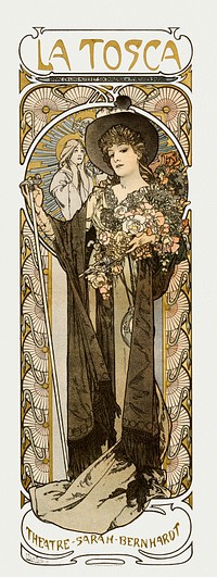 La Tosca, Sarah Bernhardt by <a href="https://www.rawpixel.com/search/Alphonse%20Maria%20Mucha?sort=curated&amp;page=1">Alphonse Maria Mucha</a> (1869&ndash;1939). Original from The Public Institution Paris Mus&eacute;es. Digitally enhanced by rawpixel.