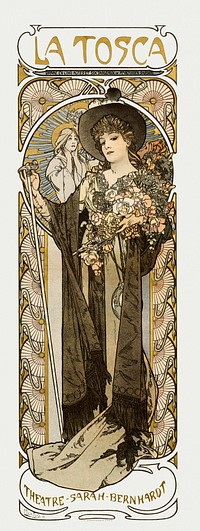 Art nouveau woman poster psd, remixed from the artworks of <a href="https://www.rawpixel.com/search/Alphonse%20Maria%20Mucha?sort=curated&amp;page=1">Alphonse Maria Mucha</a>