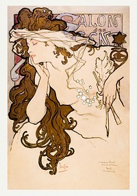 Salon des Cent poster (1896) by <a href="https://www.rawpixel.com/search/Alphonse%20Maria%20Mucha?sort=curated&amp;page=1">Alphonse Maria Mucha</a>. Original from The Public Institution Paris Mus&eacute;es. Digitally enhanced by rawpixel.