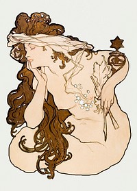 Art nouveau nude woman psd, remixed from the artworks of Alphonse Maria Mucha