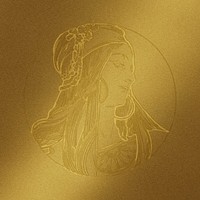 Art nouveau gold badge woman psd illustration, remixed from the artworks of Alphonse Maria Mucha