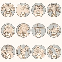 Art nouveau 12 zodiac signs psd, remixed from the artworks of <a href="https://www.rawpixel.com/search/Alphonse%20Maria%20Mucha?sort=curated&amp;page=1">Alphonse Maria Mucha</a>