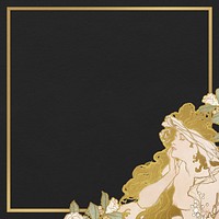 Art nouveau nude lady flower gold frame psd, remixed from the artworks of <a href="https://www.rawpixel.com/search/Alphonse%20Maria%20Mucha?sort=curated&amp;page=1">Alphonse Maria Mucha</a>