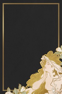 Art nouveau nude woman gold frame psd, remixed from the artworks of Alphonse Maria Mucha